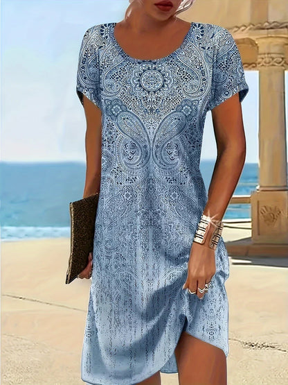 Women's midi dress – Relaxed fit – Crew neck – Short sleeves – Breathable fabric