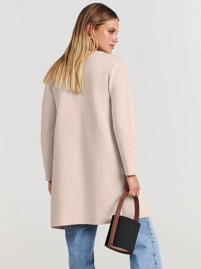 Manteau femme mi-long – Laine mélangée – Coupe droite – Col large – Style épuré