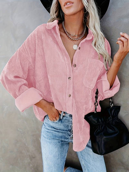 Chemise femme oversize – Tissu côtelé doux – Manches longues – Style décontracté