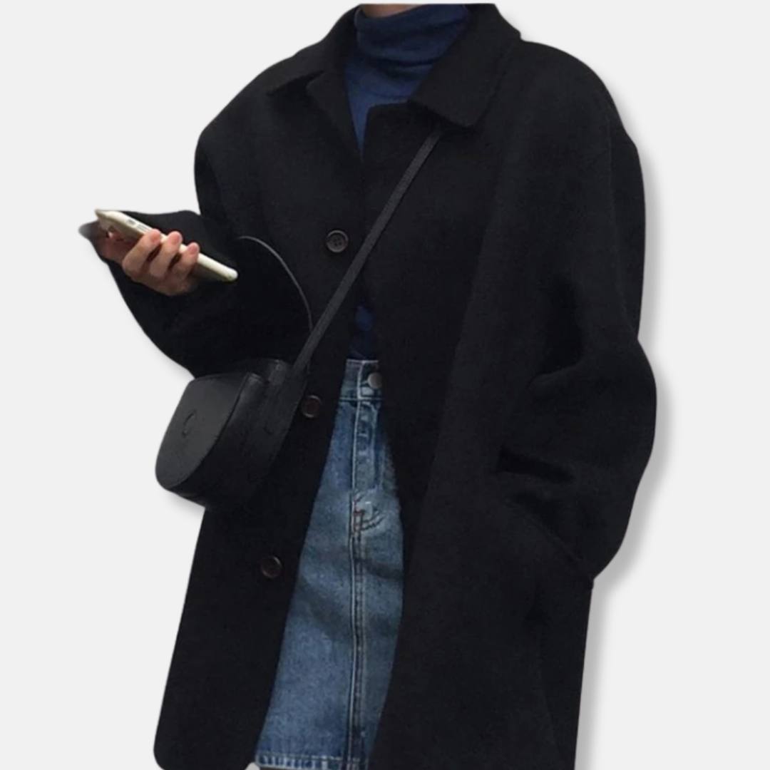 Caterina Wool Relaxed Fit Coat | Collared, Thigh-Length Coat