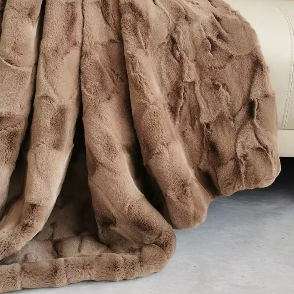 Plush Faux Fur Throw Blanket With Quilted Pattern