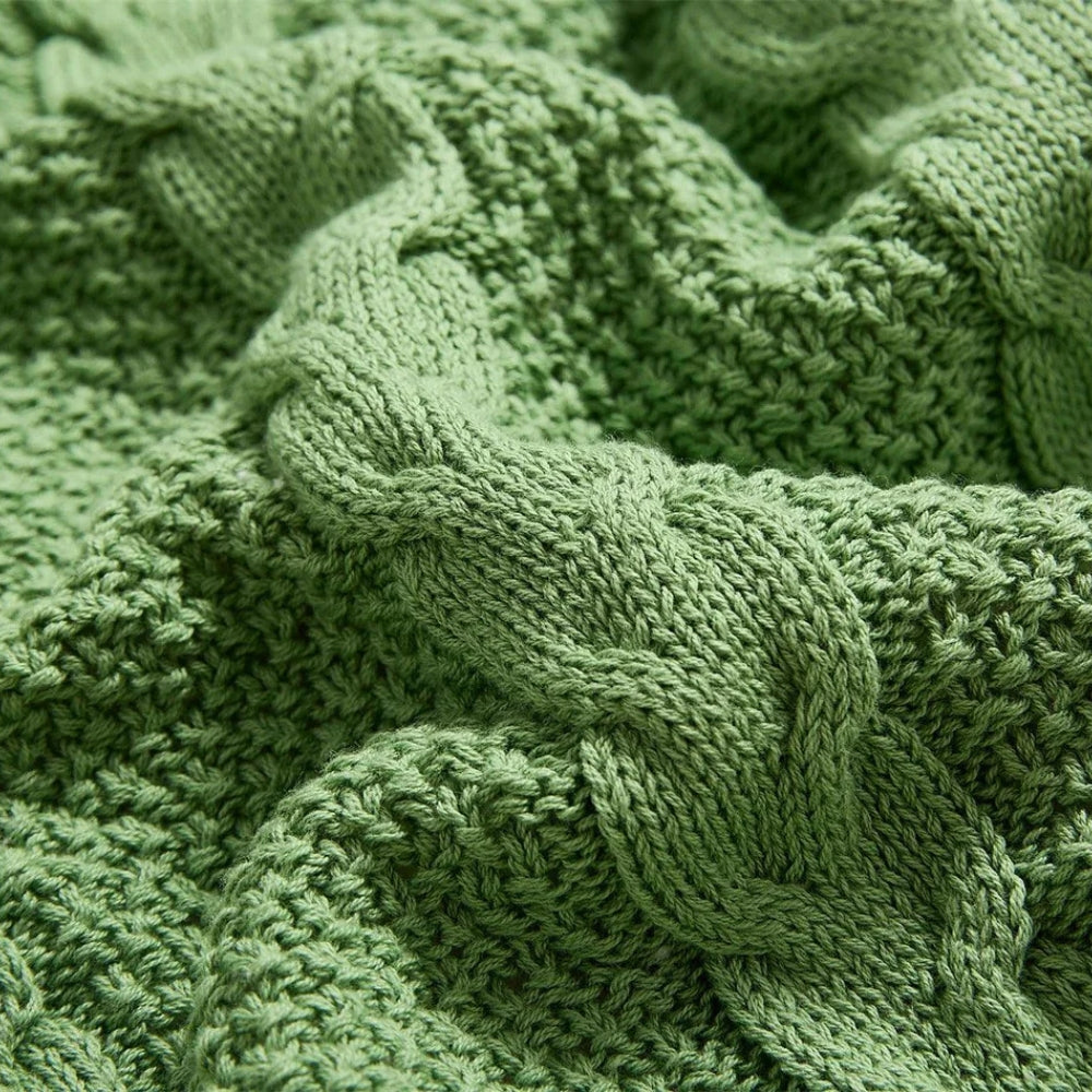 Minimalist Sherpa Throw Blanket With Cable Knit Texture