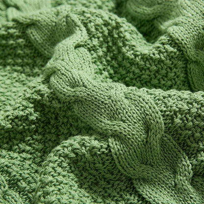 Minimalist Sherpa Throw Blanket With Cable Knit Texture