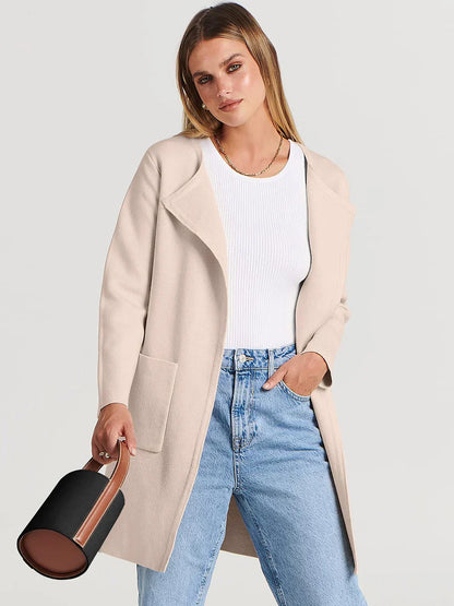 Manteau femme mi-long – Laine mélangée – Coupe droite – Col large – Style épuré