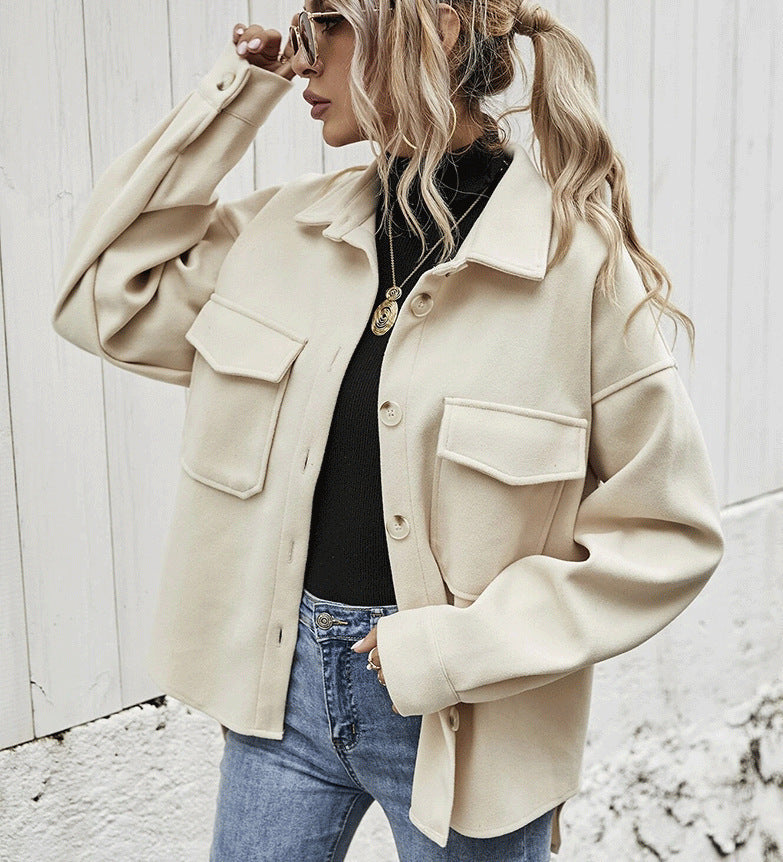 Veste femme oversize – Mélange de laine – Boutonnage frontal – Grandes poches poitrine