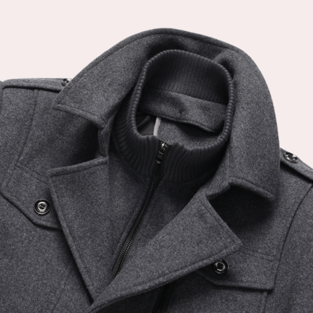 Hugo Wool Thigh-Length Peacoat | Mock-Neck Liner Peacoat
