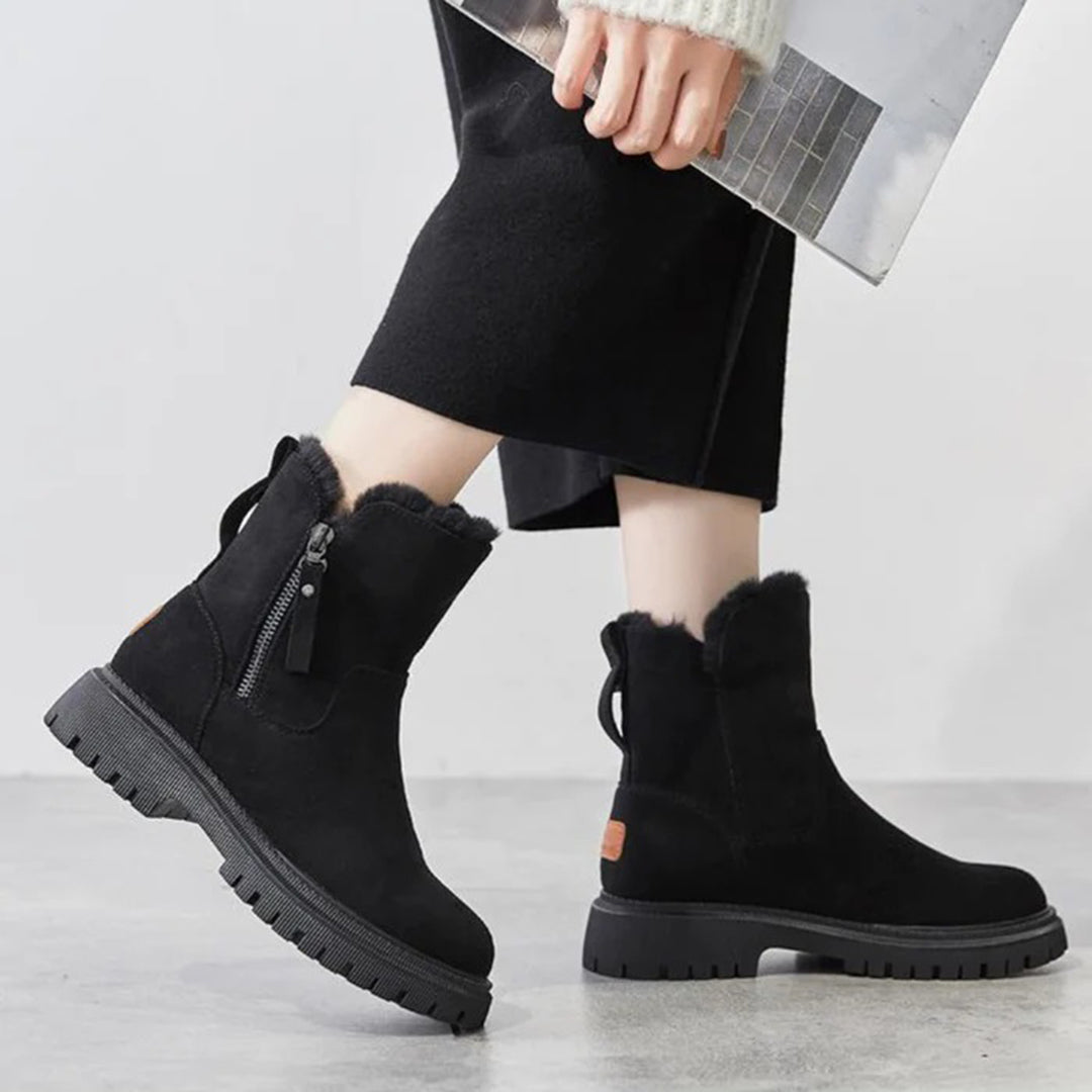 Lucia Fur Trim Ankle Boots | Lug Sole Winter Ankle Boots