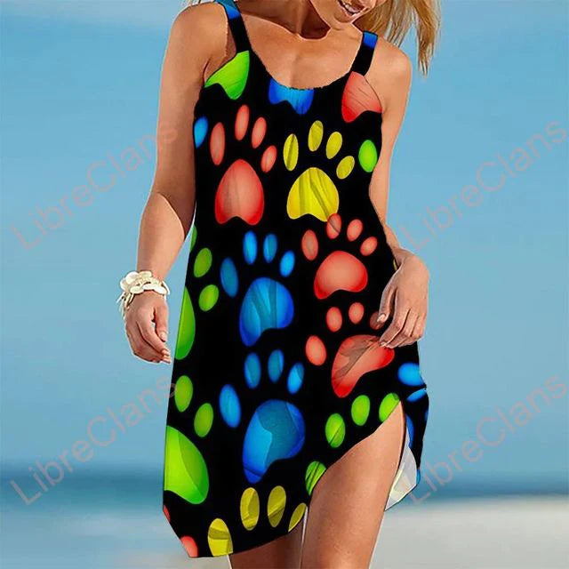 Women's casual dress – Sleeveless – Flowy cut – Playful print – Breathable fabric