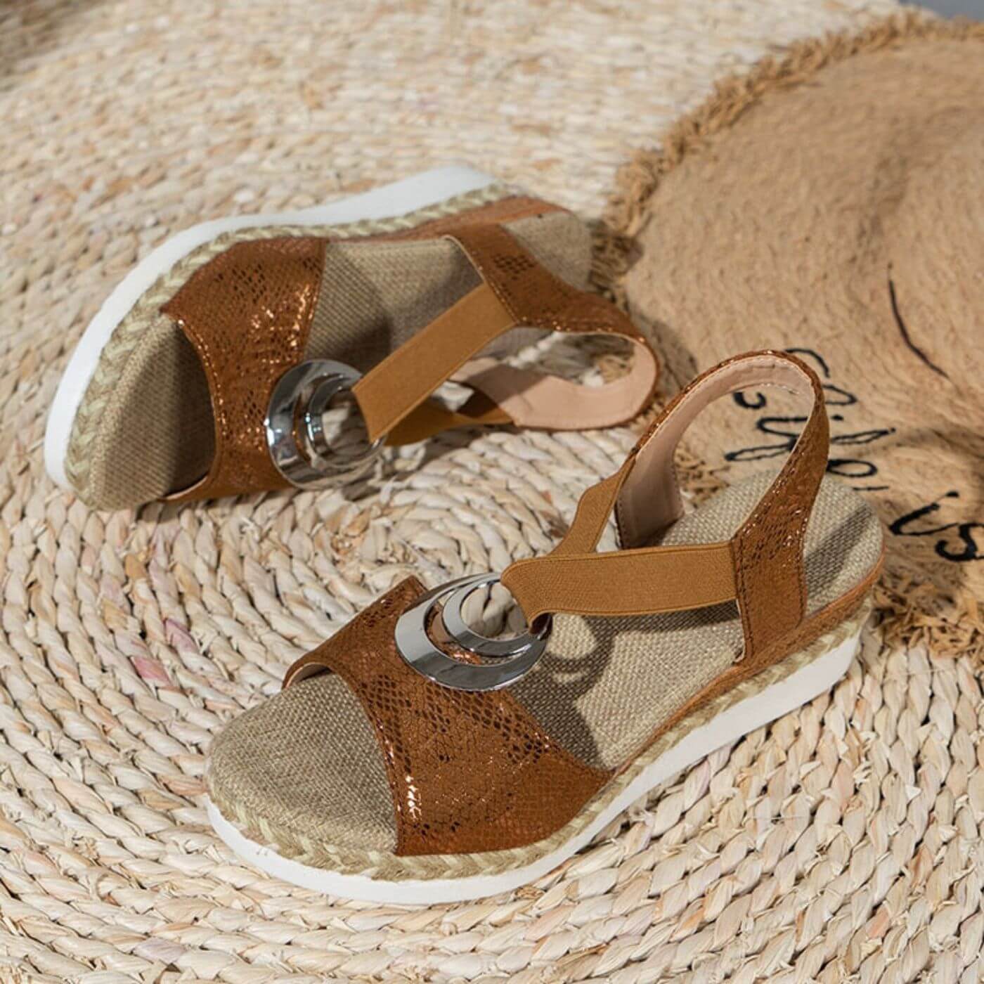 Wedge sandals for women – Open toe – Comfort sole – Ankle support – Breathable fabric