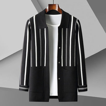 Men's cardigan – Wool knit – Relaxed fit – Striped button-up with pockets
