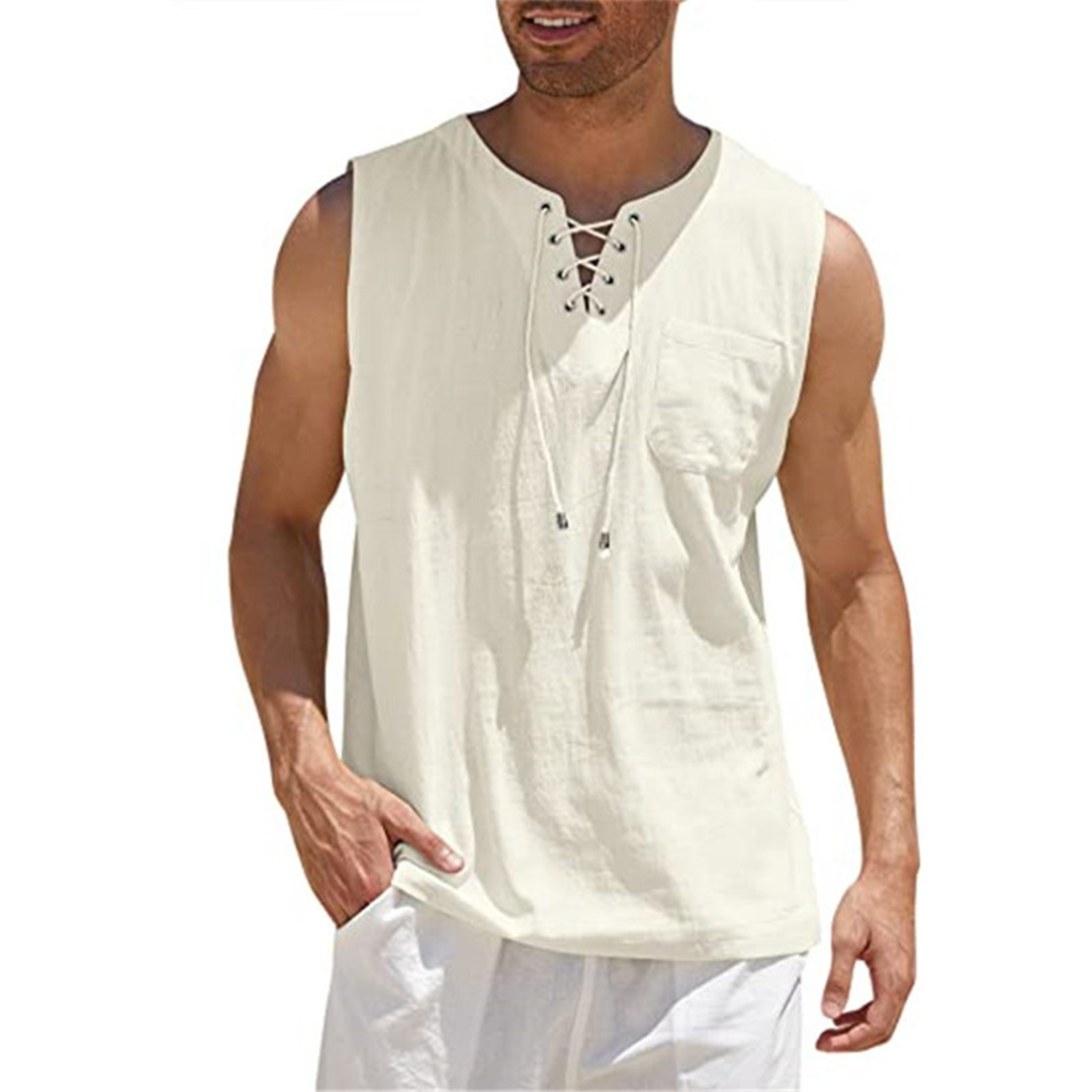 Men's tank top – Loose fit – Breathable natural fibers – Front lacing