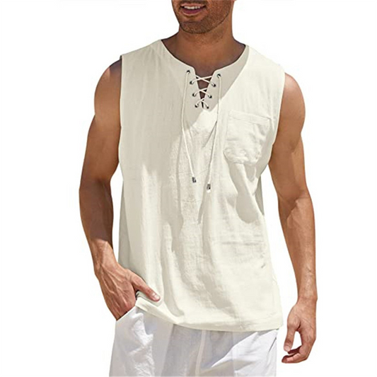 Men's tank top – Loose fit – Breathable natural fibers – Front lacing