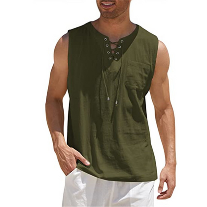 Men's tank top – Loose fit – Breathable natural fibers – Front lacing