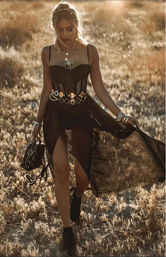 Robe longue femme – Corsage structuré – Fente haute élégante
