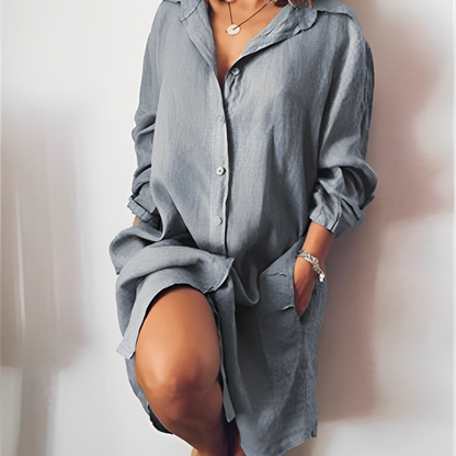 Women's blouse – Relaxed fit – Natural fibers – Long sleeves – Mid-thigh length