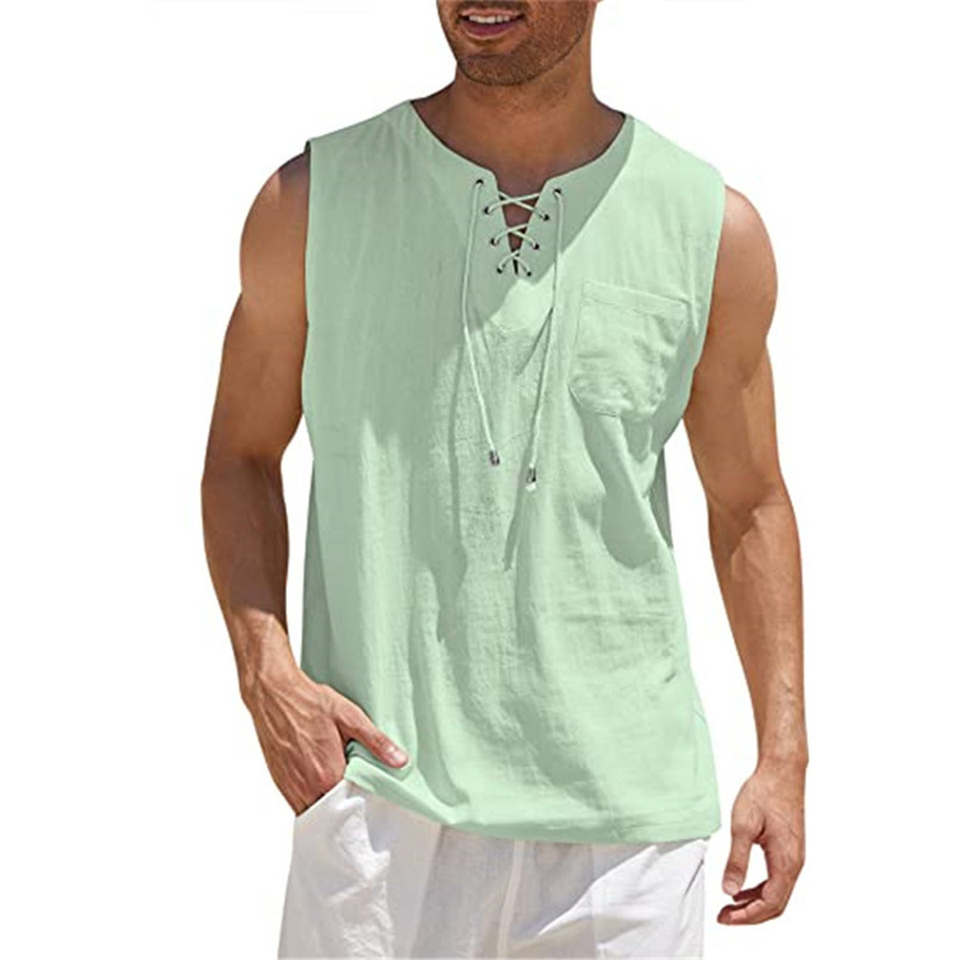 Men's tank top – Loose fit – Breathable natural fibers – Front lacing