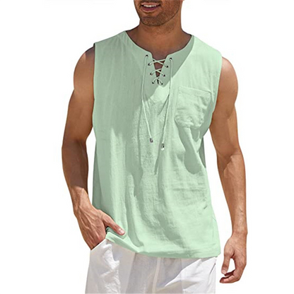 Men's tank top – Loose fit – Breathable natural fibers – Front lacing