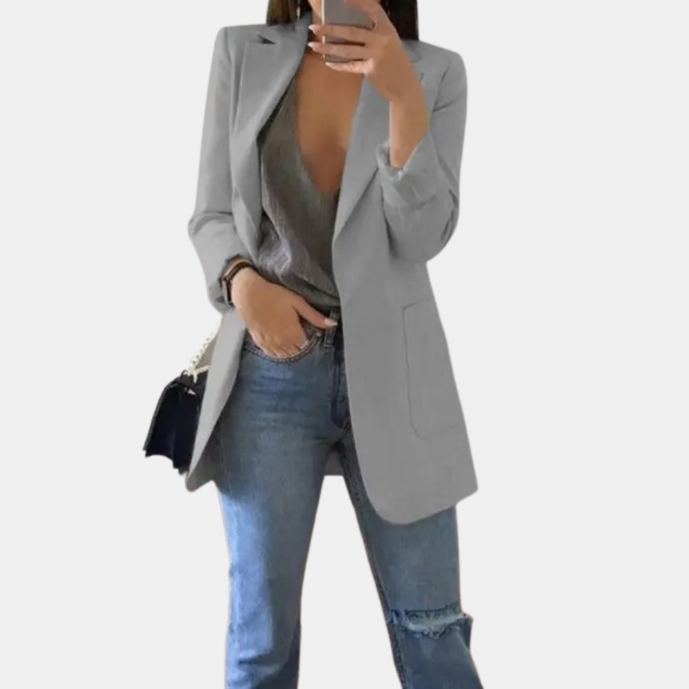 Vittoria Relaxed Fit Blazer | Open Front, Thigh-Length Blazer