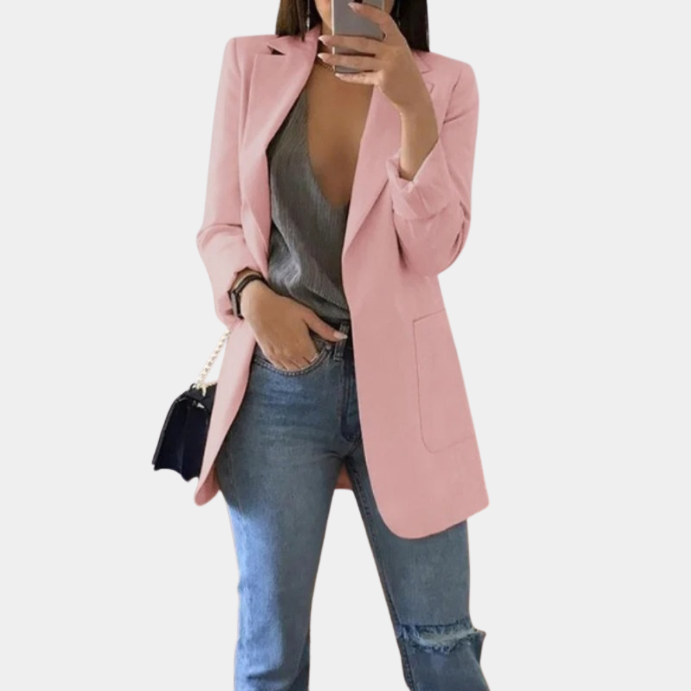 Vittoria Relaxed Fit Blazer | Open Front, Thigh-Length Blazer