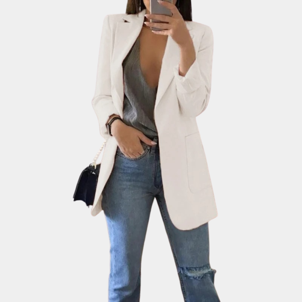 Vittoria Relaxed Fit Blazer | Open Front, Thigh-Length Blazer