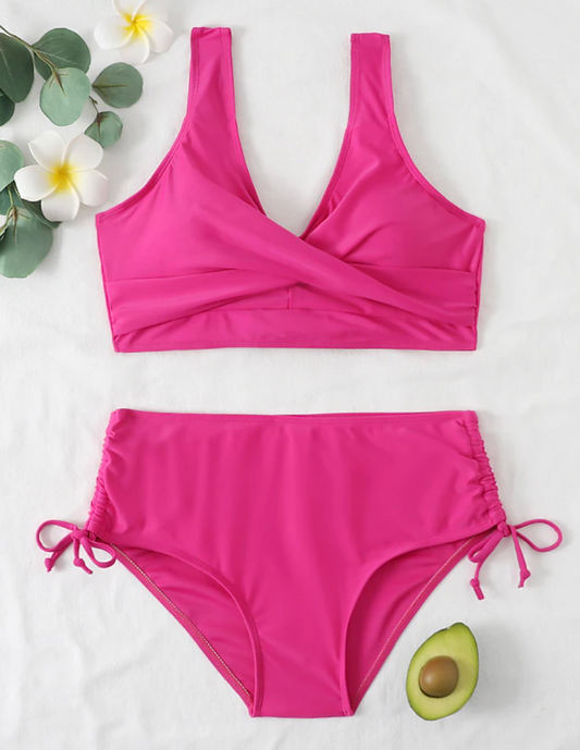Women's bikini set – Adjustable crossover top – High-waisted tie-side bottoms – Breathable stretch fabric