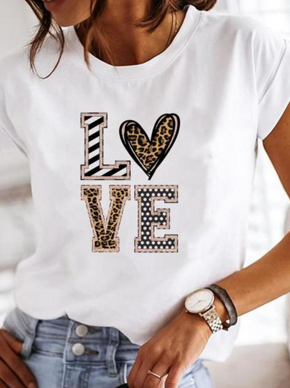 Women's T-shirt – Relaxed Fit – Soft Knit – Crew Neck – Heart Motifs