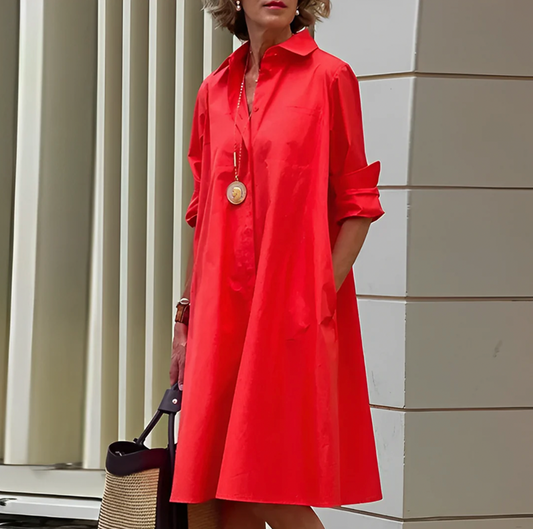 Robe polo femme – Coupe fluide – Manches longues retroussées – Tissu respirant