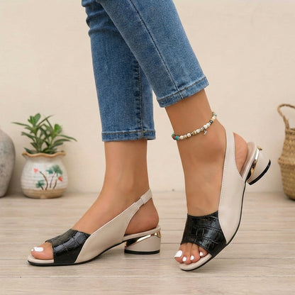 Embossed Slingback Block Heel Sandals for Women – Everyday Style & Comfort