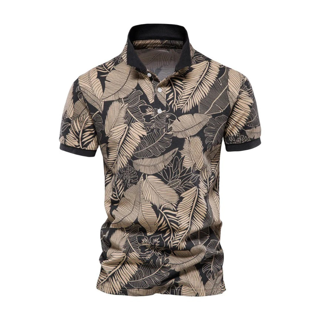 Men's polo – Slim fit – Breathable fabric – Tropical print – Short sleeves
