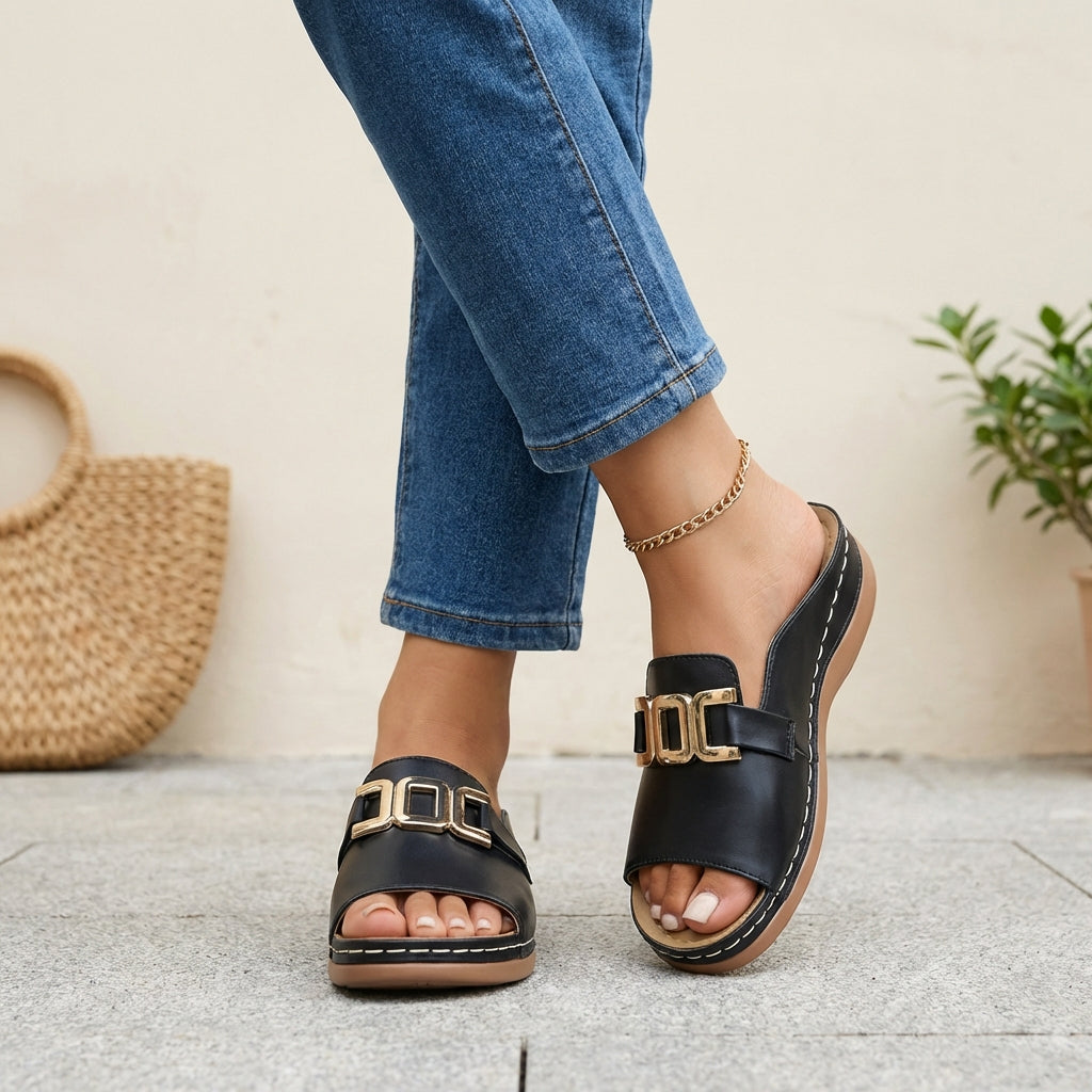 Orthopedic Buckle Slide Sandals for Women – Ergonomic Comfort & Support
