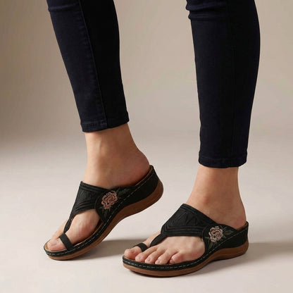 Embroidered Thong Wedge Sandals for Women – Orthopedic Comfort & Support
