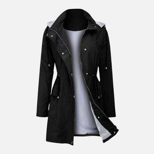 Women's Waterproof - Woven Fabric - Relaxed Fit - Mid-Thigh Length - Mao Collar
