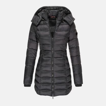 Quilted coat for women - Slim fit - Mid-thigh length - Hood