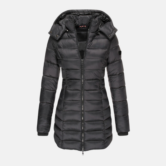 Quilted coat for women - Slim fit - Mid-thigh length - Hood