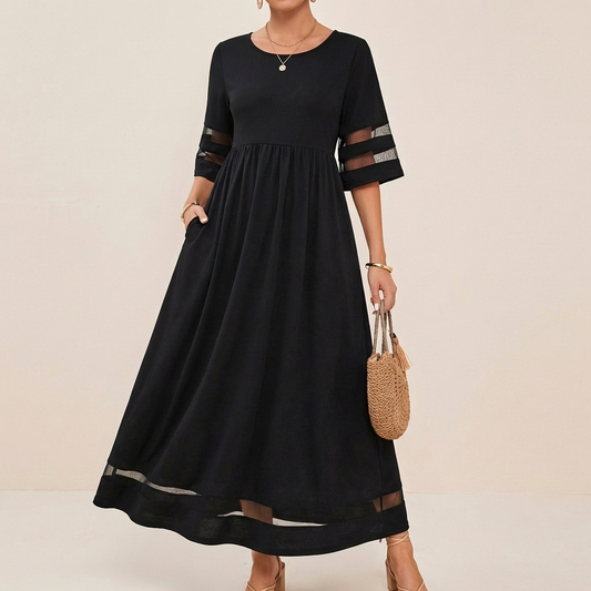 Sheer-Paneled A-Line Maxi Dress for Women – Everyday Style & Comfort