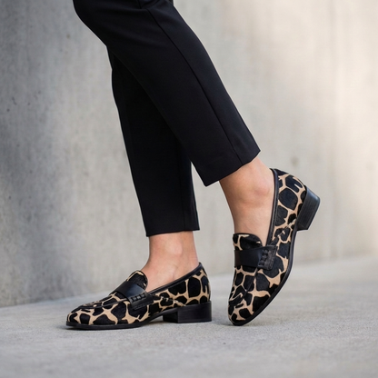 Giraffe Print Hair-On Loafers for Women – Effortless Slip-On Comfort