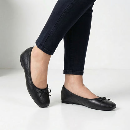 Quilted Bow-Detail Square Toe Ballet Flats for Women – Elegant & Comfortable