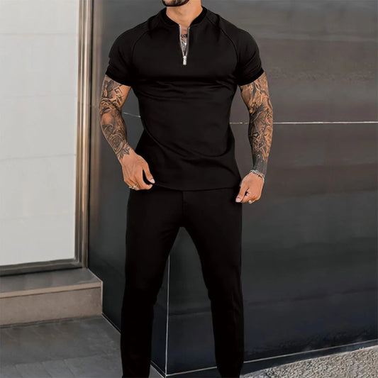 Two-piece set for men – Slim fit – Short sleeves – Zipped collar – Breathable fabric