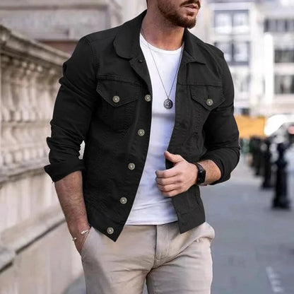 Casual men's jacket – Slim fit – Breathable fabric – Classic button closure – Chest pockets