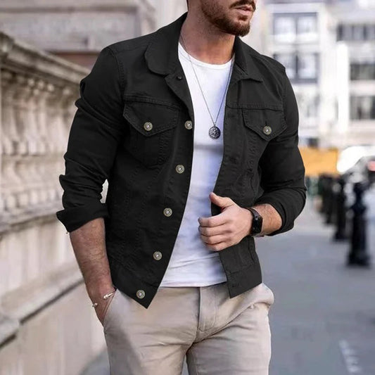 Casual men's jacket – Slim fit – Breathable fabric – Classic button closure – Chest pockets