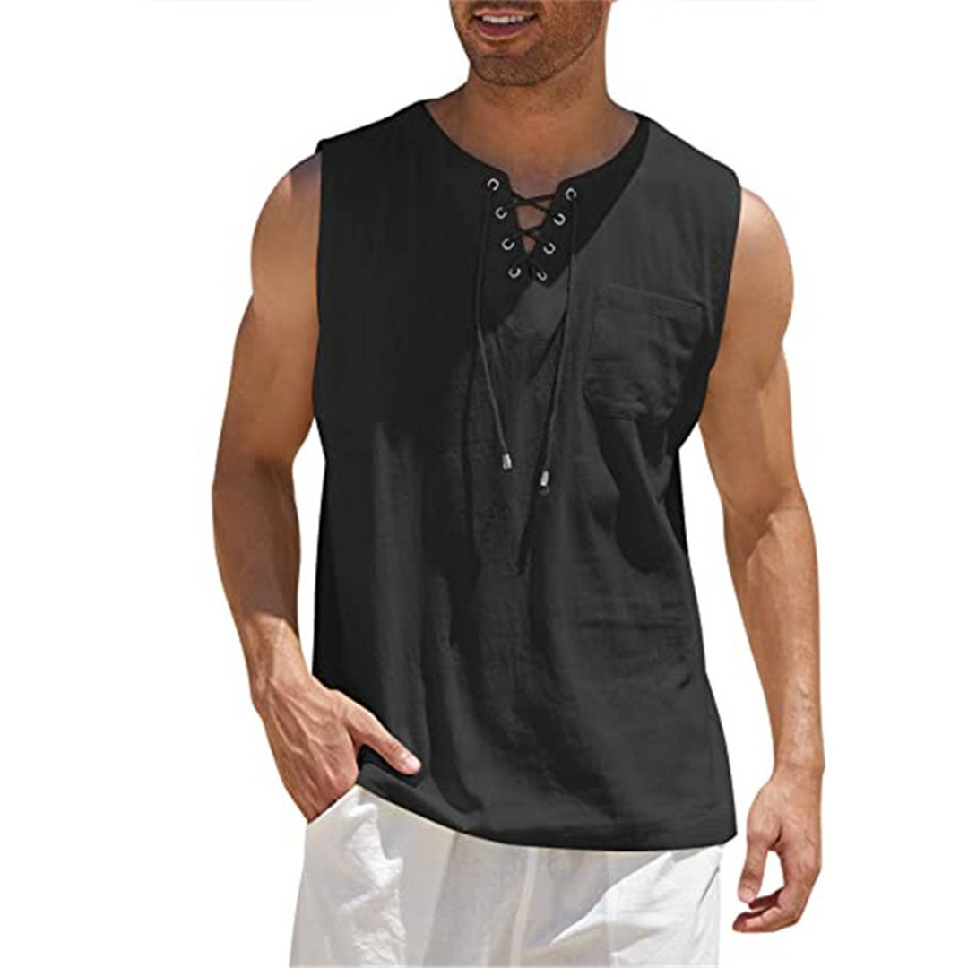 Men's tank top – Loose fit – Breathable natural fibers – Front lacing