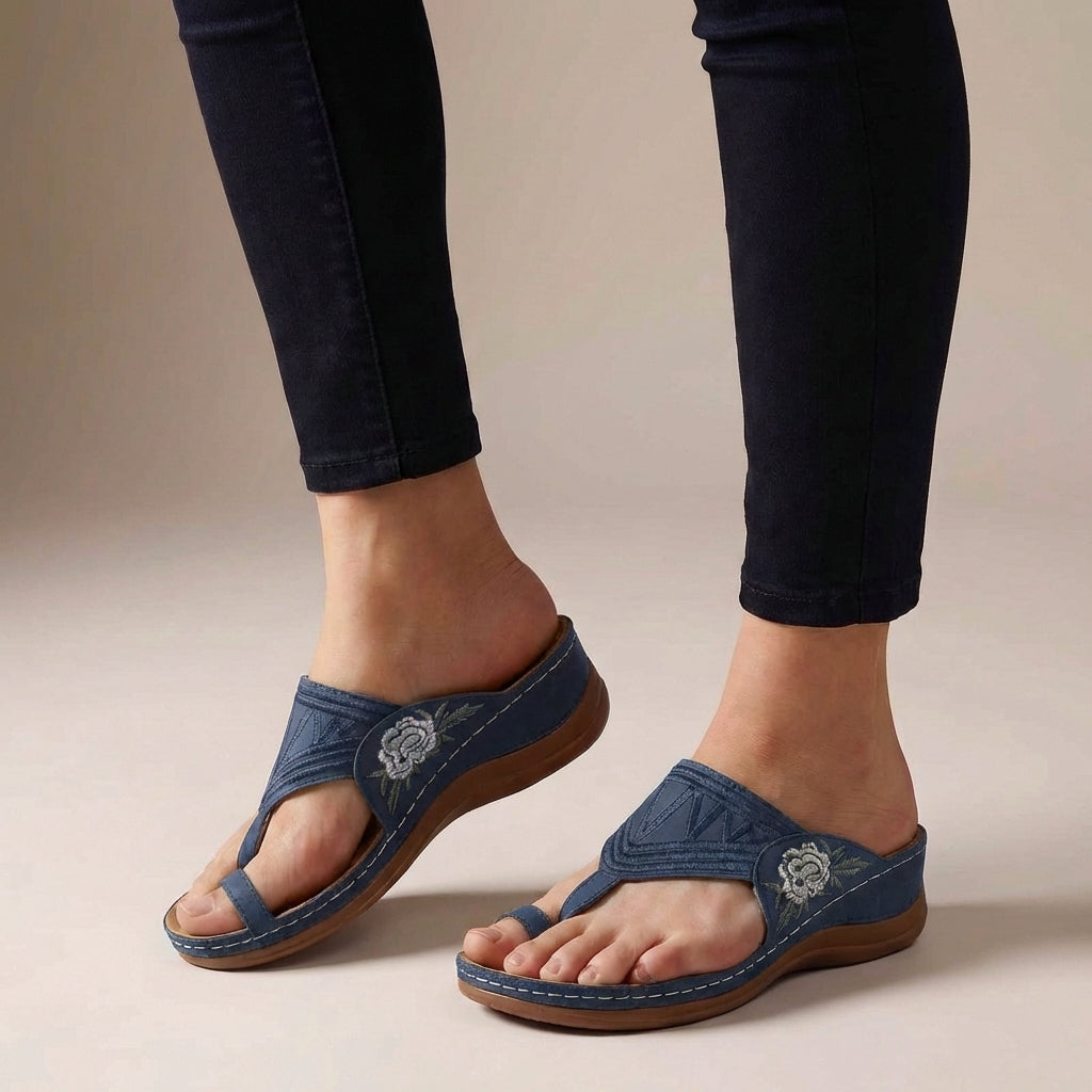 Embroidered Thong Wedge Sandals for Women – Orthopedic Comfort & Support