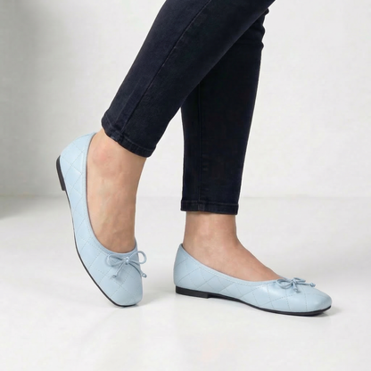 Quilted Bow-Detail Square Toe Ballet Flats for Women – Elegant & Comfortable