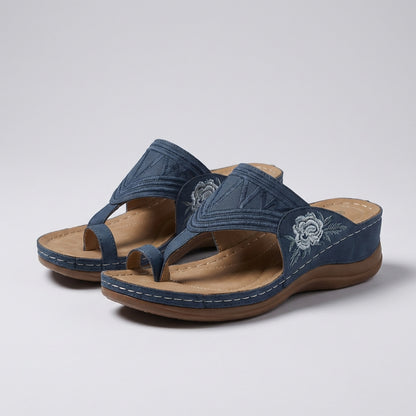 Embroidered Thong Wedge Sandals for Women – Orthopedic Comfort & Support