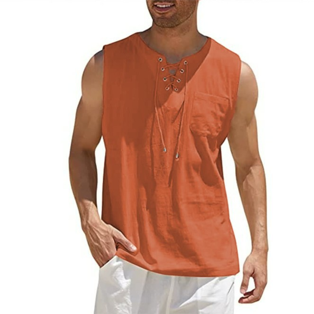 Men's tank top – Loose fit – Breathable natural fibers – Front lacing