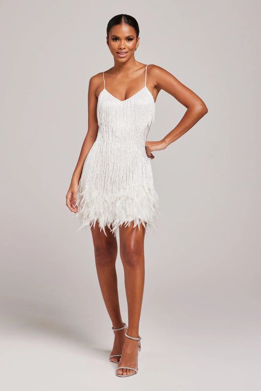 Charlotte Shift Cocktail Dress | Mini Feather Trim Cocktail Dress