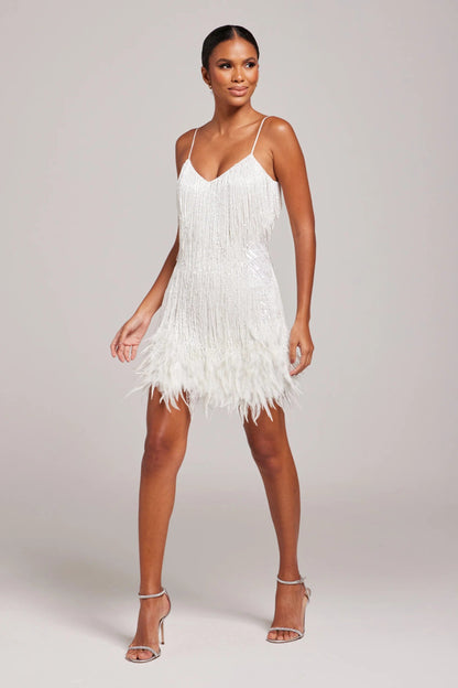 Charlotte Shift Cocktail Dress | Mini Feather Trim Cocktail Dress