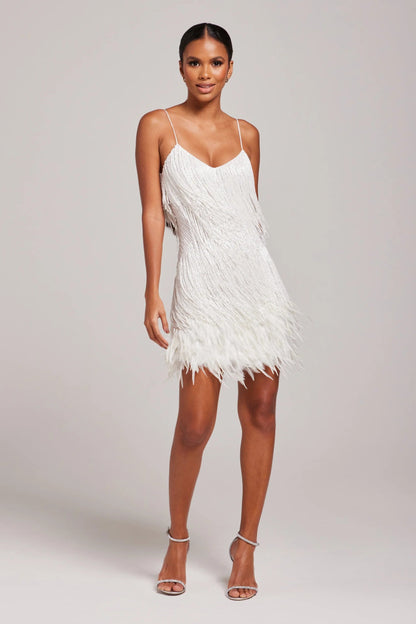 Charlotte Shift Cocktail Dress | Mini Feather Trim Cocktail Dress