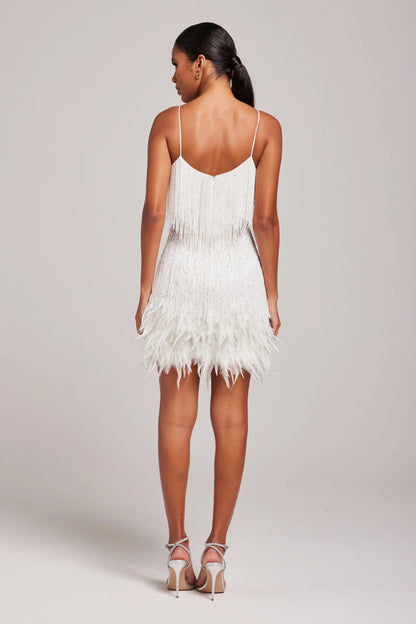 Charlotte Shift Cocktail Dress | Mini Feather Trim Cocktail Dress