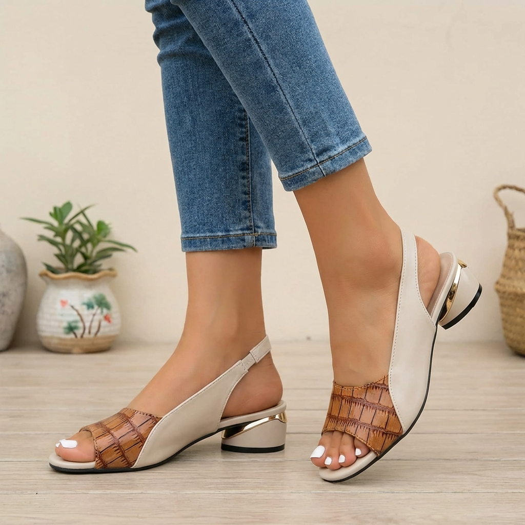 Embossed Slingback Block Heel Sandals for Women – Everyday Style & Comfort